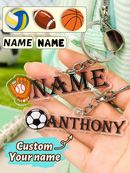 Personalized Sports Keychain With Icon, Football, Basketball, Baseball, Soccer, Backpack Letter Keychain, Ideal For Sports Team, Friends, Family, Birthday, Anniversary Gift, Memorabilia For Sports Fan