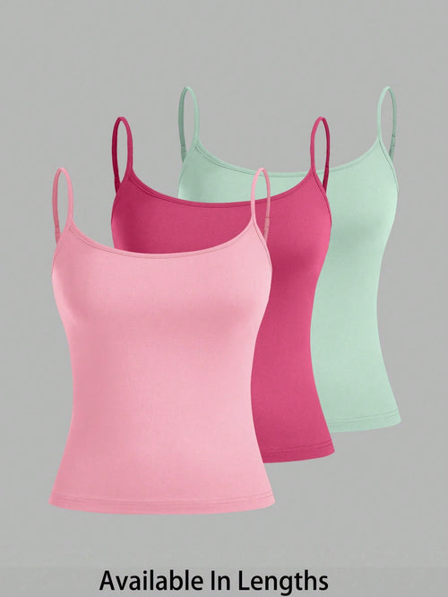 PETITE CURVE Plus Size Women's 3pcs Tight Casual Tank Tops(Spaghetti Strap)