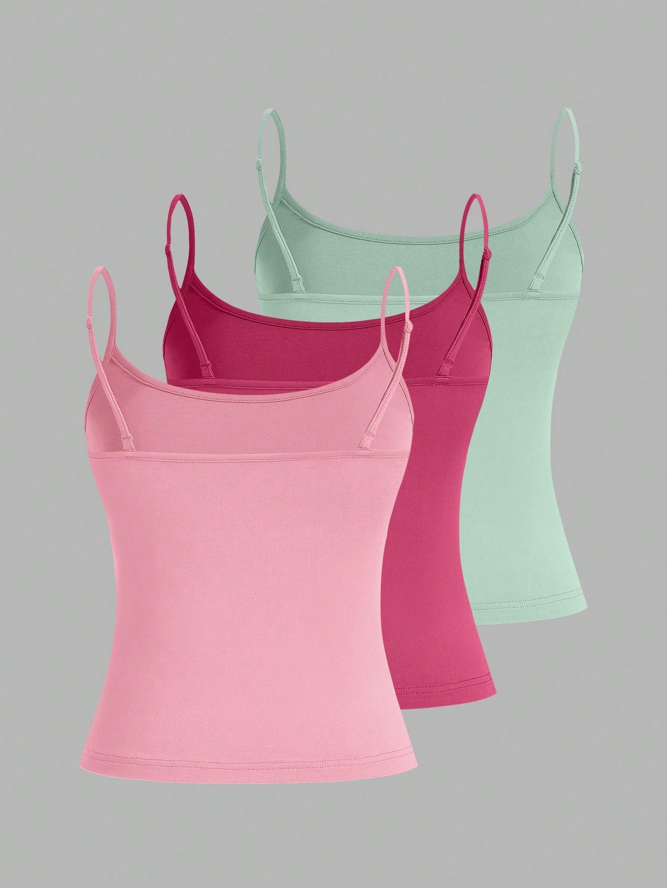 PETITE CURVE Plus Size Women's 3pcs Tight Casual Tank Tops(Spaghetti Strap)