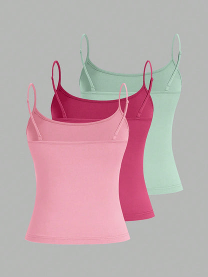 PETITE CURVE Plus Size Women's 3pcs Tight Casual Tank Tops(Spaghetti Strap)