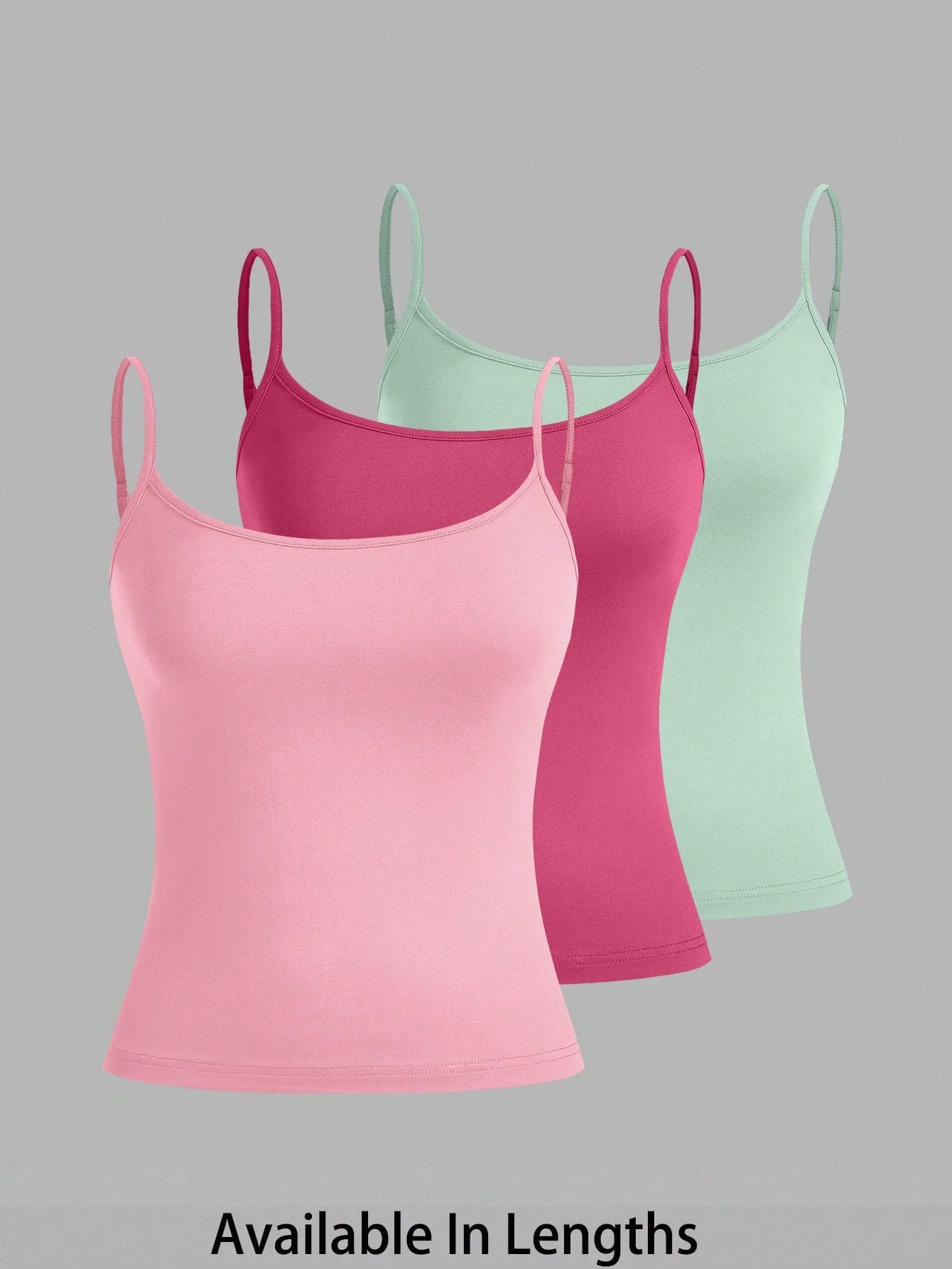 PETITE CURVE Plus Size Women's 3pcs Tight Casual Tank Tops(Spaghetti Strap)