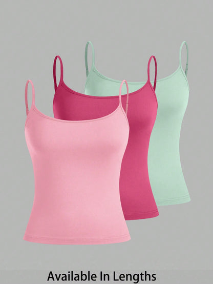 PETITE CURVE Plus Size Women's 3pcs Tight Casual Tank Tops(Spaghetti Strap)