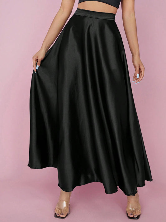 PETITE High Waist Solid Flared Party Women Skirt,Petite Women
