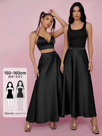 PETITE High Waist Solid Flared Party Women Skirt,Petite Women