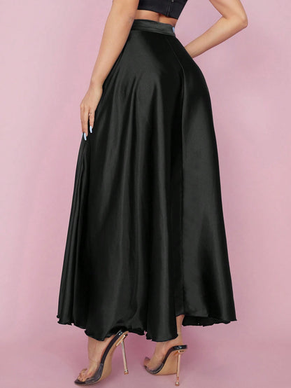 PETITE High Waist Solid Flared Party Women Skirt,Petite Women