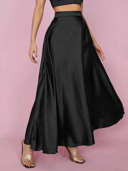 PETITE High Waist Solid Flared Party Women Skirt,Petite Women