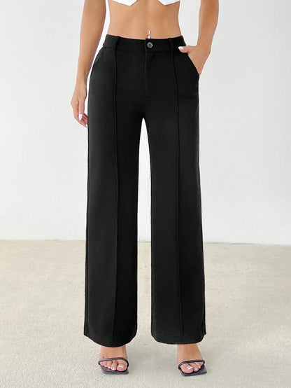 PETITE Women's Casual Elegant Classy Commuting Work Office Solid Straight Pants,Petite Women Teachers' Day Black Autumn