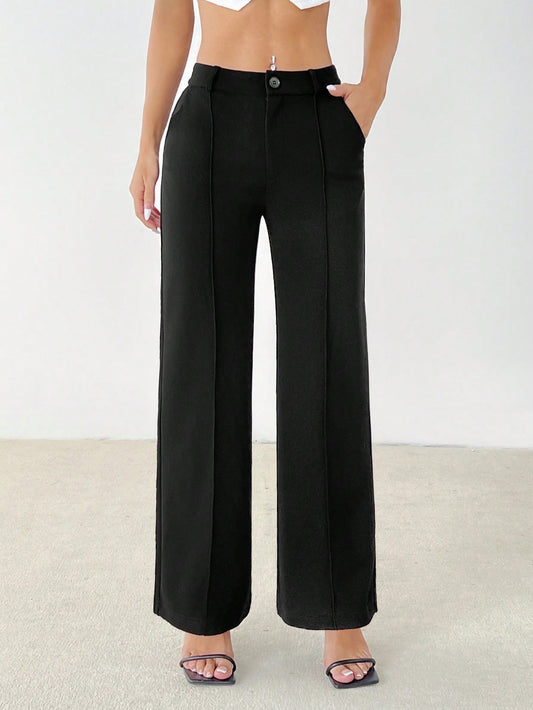 PETITE Women's Casual Elegant Classy Commuting Work Office Solid Straight Pants,Petite Women Teachers' Day Black Autumn