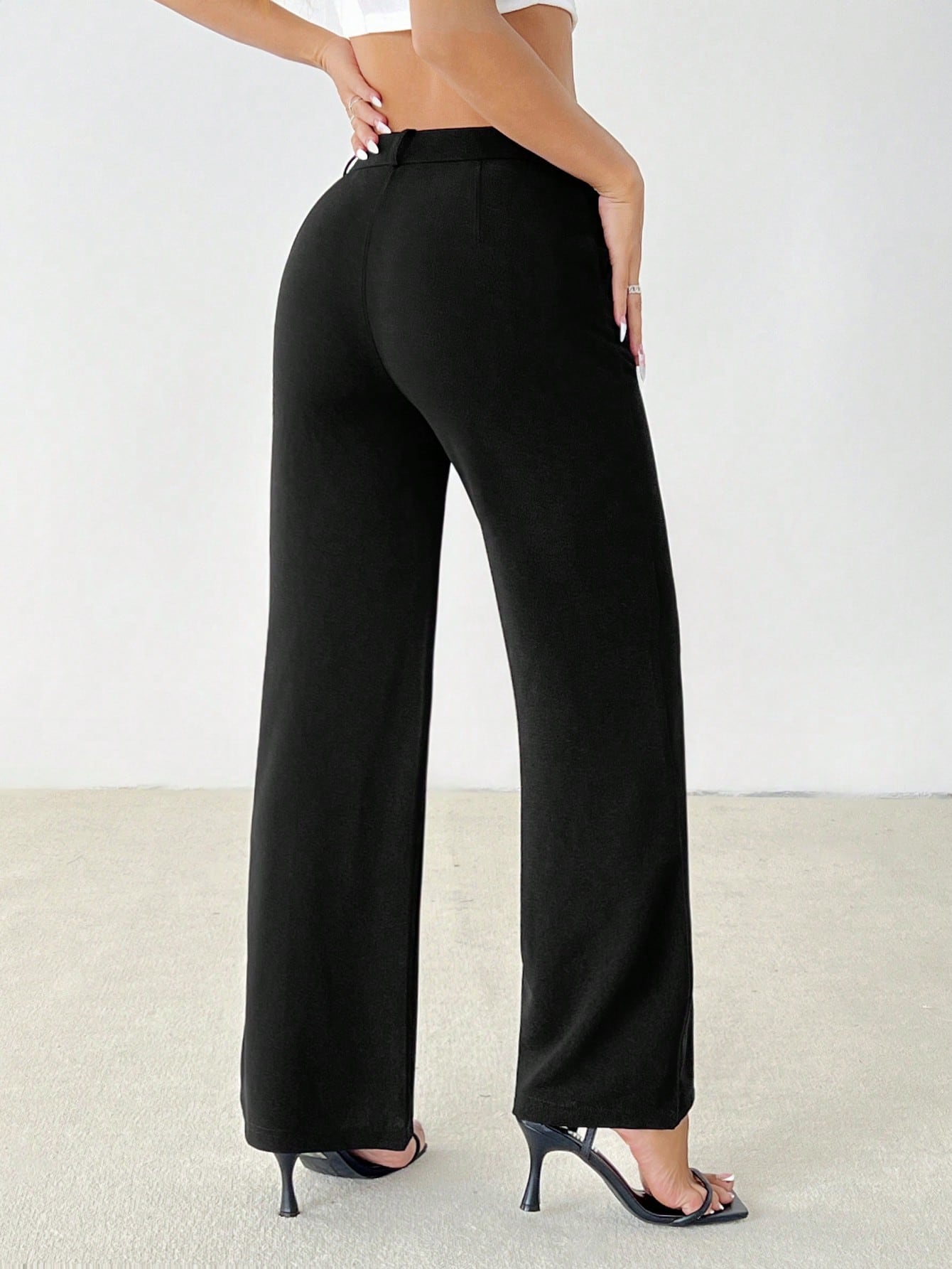PETITE Women's Casual Elegant Classy Commuting Work Office Solid Straight Pants,Petite Women Teachers' Day Black Autumn