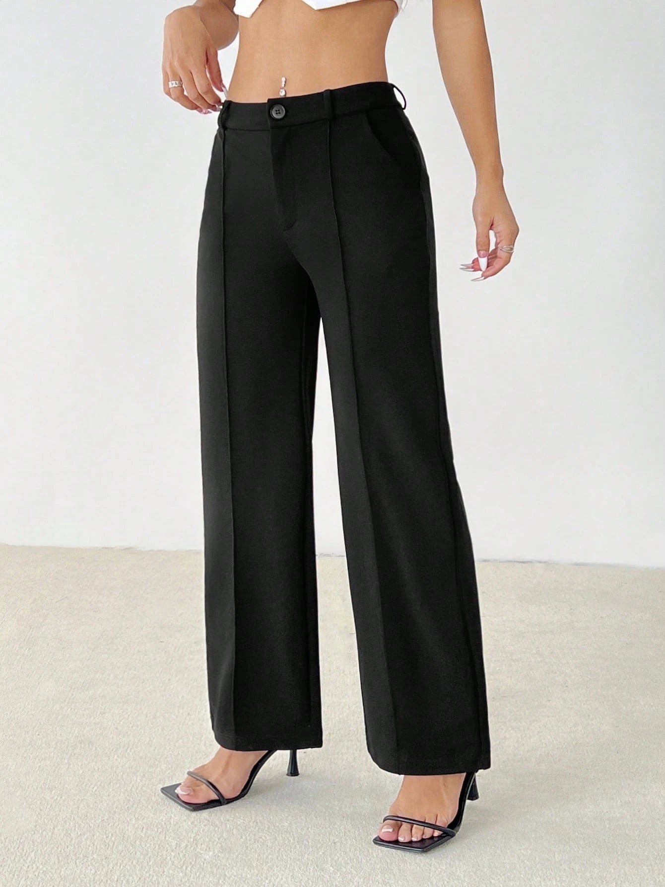 PETITE Women's Casual Elegant Classy Commuting Work Office Solid Straight Pants,Petite Women Teachers' Day Black Autumn