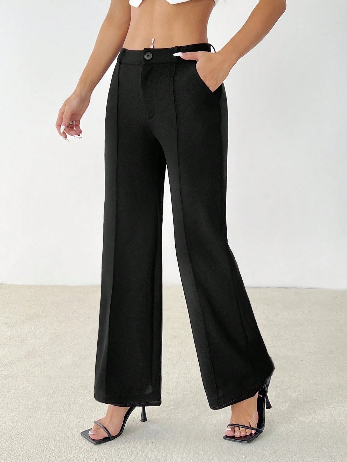 PETITE Women's Casual Elegant Classy Commuting Work Office Solid Straight Pants,Petite Women Teachers' Day Black Autumn
