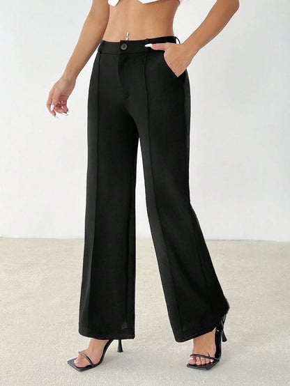 PETITE Women's Casual Elegant Classy Commuting Work Office Solid Straight Pants,Petite Women Teachers' Day Black Autumn