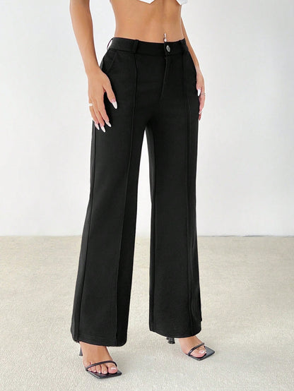PETITE Women's Casual Elegant Classy Commuting Work Office Solid Straight Pants,Petite Women Teachers' Day Black Autumn