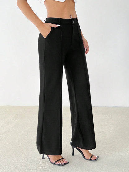 PETITE Women's Casual Elegant Classy Commuting Work Office Solid Straight Pants,Petite Women Teachers' Day Black Autumn