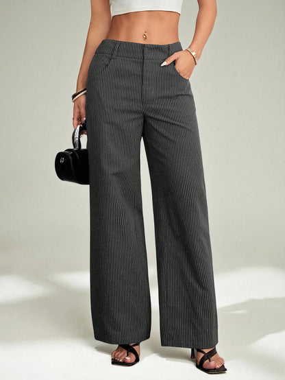 PETITE Women's Casual Fashionable Summer Vacation Striped Print Pocket Loose Pants For Daily Wear,Petite Women