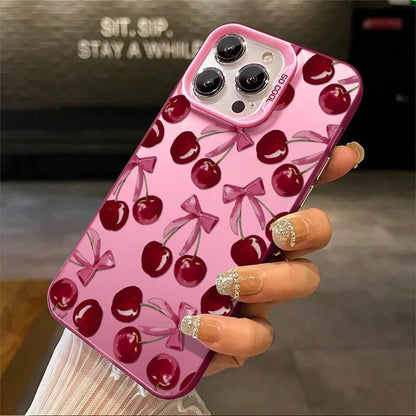 Phone Case: 1pc Cherry Bow Phone Case Suitable For IPhone 17ProMax 16 15 14 13 12 11ProMax Pro Xs Max XS X 7plus 8plus Shock Proof Vintage Girlish Style Cute Fashion Can Be Given To Friends Can Be Gi