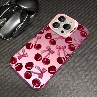 Phone Case: 1pc Cherry Bow Phone Case Suitable For IPhone 17ProMax 16 15 14 13 12 11ProMax Pro Xs Max XS X 7plus 8plus Shock Proof Vintage Girlish Style Cute Fashion Can Be Given To Friends Can Be Gi