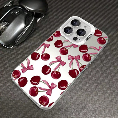 Phone Case: 1pc Cherry Bow Phone Case Suitable For IPhone 17ProMax 16 15 14 13 12 11ProMax Pro Xs Max XS X 7plus 8plus Shock Proof Vintage Girlish Style Cute Fashion Can Be Given To Friends Can Be Gi