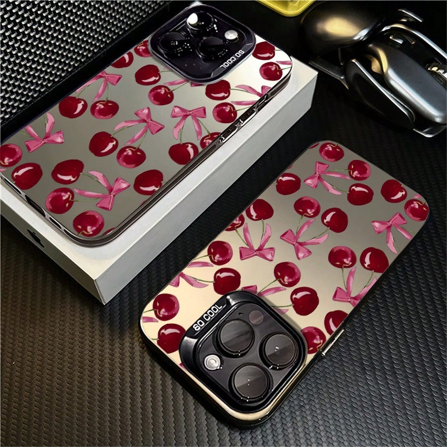 Phone Case: 1pc Cherry Bow Phone Case Suitable For IPhone 17ProMax 16 15 14 13 12 11ProMax Pro Xs Max XS X 7plus 8plus Shock Proof Vintage Girlish Style Cute Fashion Can Be Given To Friends Can Be Gi