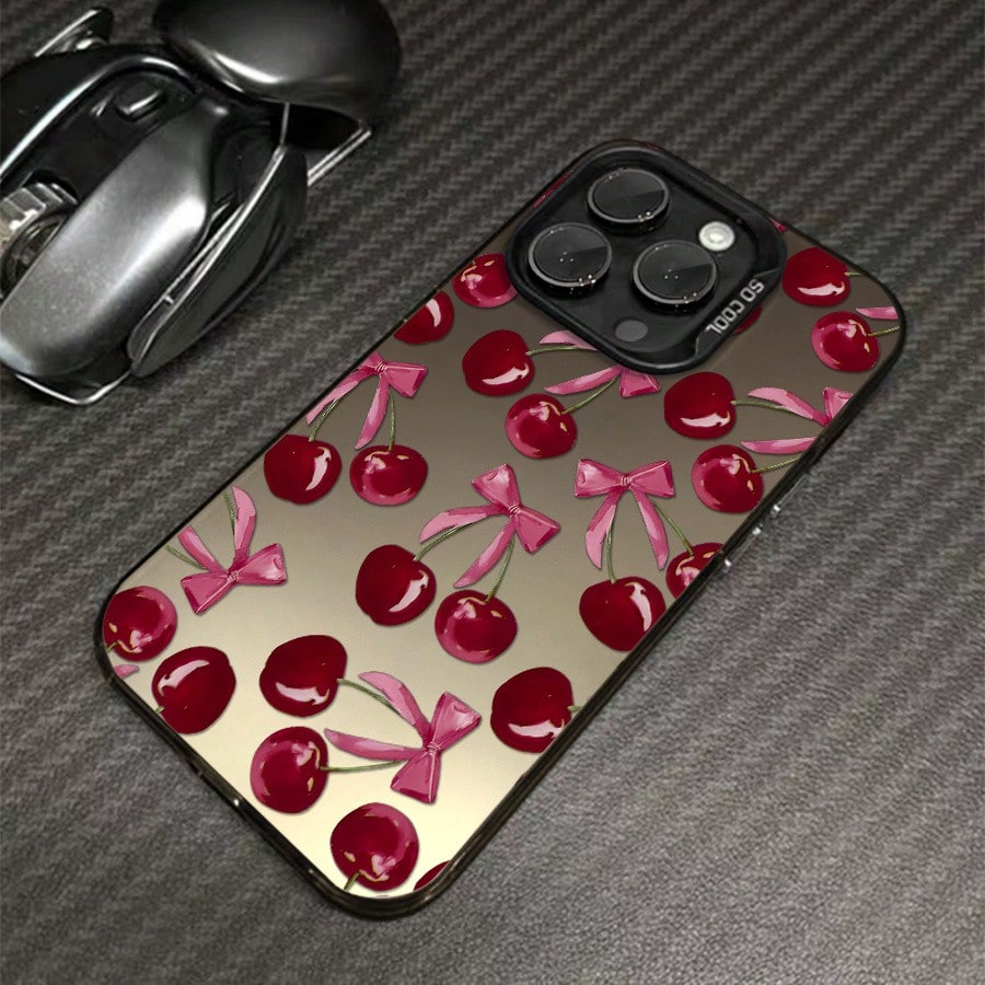 Phone Case: 1pc Cherry Bow Phone Case Suitable For IPhone 17ProMax 16 15 14 13 12 11ProMax Pro Xs Max XS X 7plus 8plus Shock Proof Vintage Girlish Style Cute Fashion Can Be Given To Friends Can Be Gi