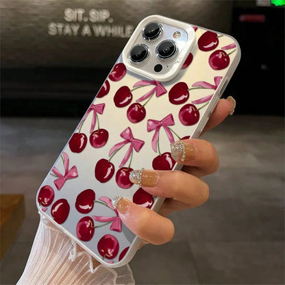 Phone Case: 1pc Cherry Bow Phone Case Suitable For IPhone 17ProMax 16 15 14 13 12 11ProMax Pro Xs Max XS X 7plus 8plus Shock Proof Vintage Girlish Style Cute Fashion Can Be Given To Friends Can Be Gi