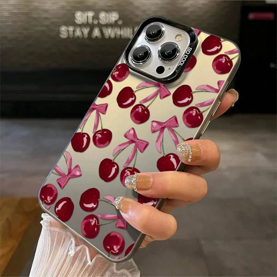 Phone Case: 1pc Cherry Bow Phone Case Suitable For IPhone 17ProMax 16 15 14 13 12 11ProMax Pro Xs Max XS X 7plus 8plus Shock Proof Vintage Girlish Style Cute Fashion Can Be Given To Friends Can Be Gi