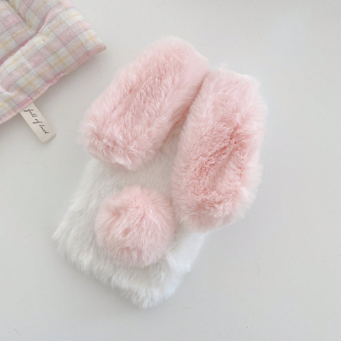 Pink Black Winter Plush Furry Novelty Rabbit Bow Plush Heart Phone Case Compatible With IPhone 16 Pro Max, 11/12/13/14/15/16 Pro Max, Compatible With Galaxy S25/S22/23/24+, A04/A05/A14/A15/A24/A25/A34