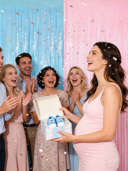 Pink & Blue Foil Fringe Curtain, Suitable For Gender Reveal Party Decor, Baby Shower, Birthday Photography Backdrop, Professional Photography Backdrop Foil Fringe Curtain, Applicable For Photo Booth B