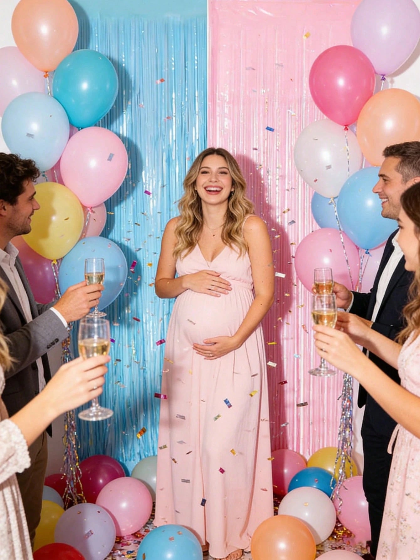 Pink & Blue Foil Fringe Curtain, Suitable For Gender Reveal Party Decor, Baby Shower, Birthday Photography Backdrop, Professional Photography Backdrop Foil Fringe Curtain, Applicable For Photo Booth B