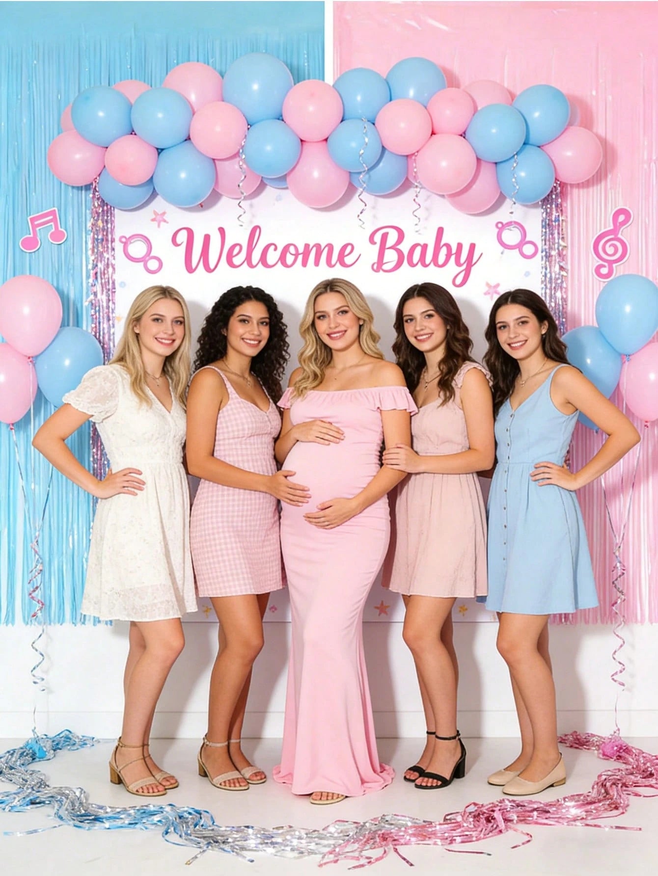 Pink & Blue Foil Fringe Curtain, Suitable For Gender Reveal Party Decor, Baby Shower, Birthday Photography Backdrop, Professional Photography Backdrop Foil Fringe Curtain, Applicable For Photo Booth B