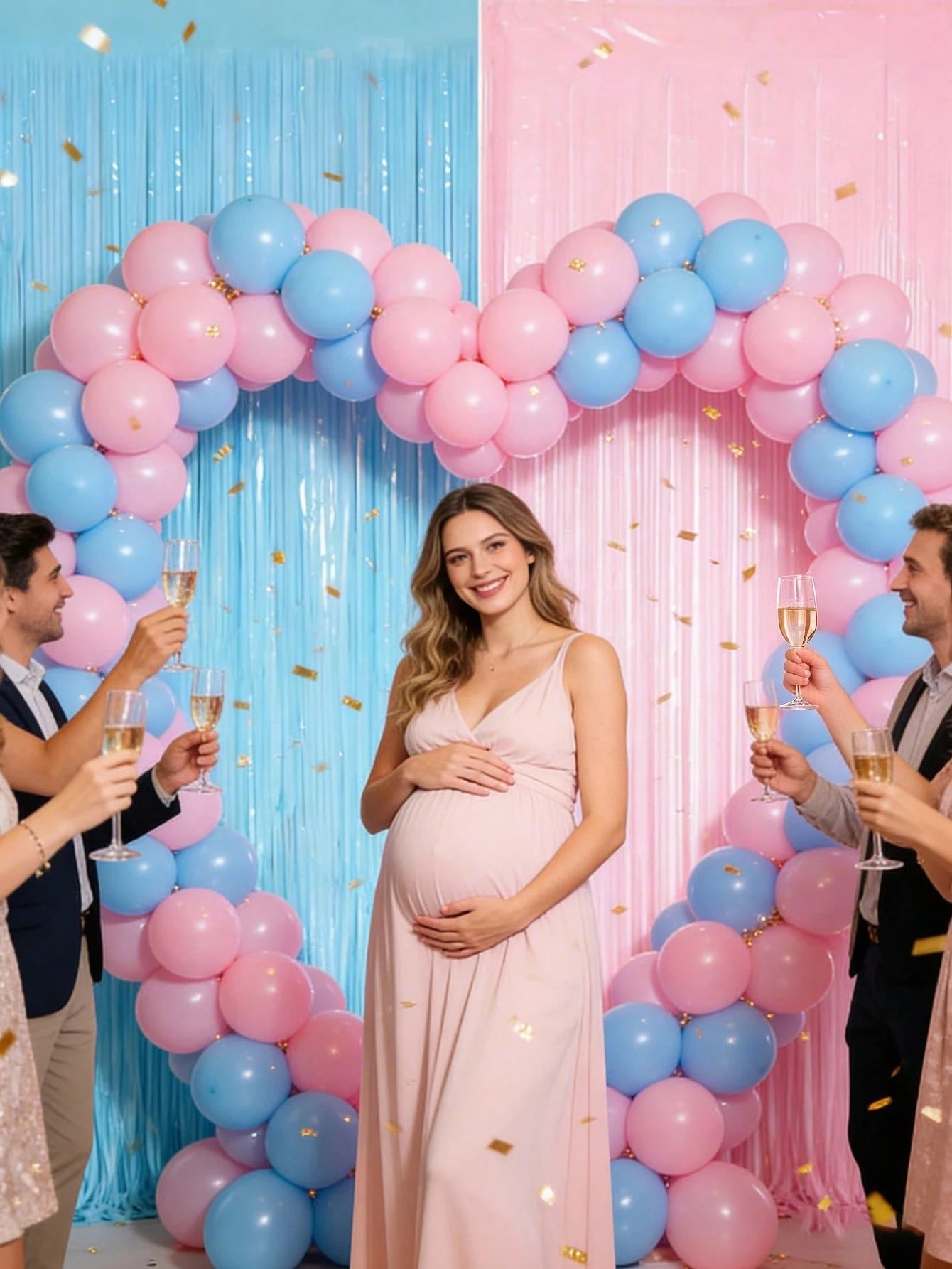 Pink & Blue Foil Fringe Curtain, Suitable For Gender Reveal Party Decor, Baby Shower, Birthday Photography Backdrop, Professional Photography Backdrop Foil Fringe Curtain, Applicable For Photo Booth B