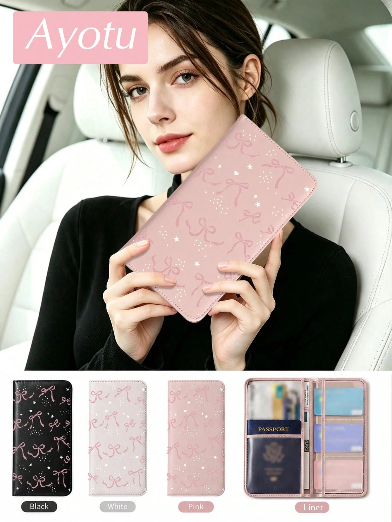 Pink Bow Tie Car Registration & Insurance Document Holder – Vehicle Glove Box Organizer, Auto & Truck Storage Accessory, Ideal For Storing Important Papers, Driver Licenses, Passports, Cards, Small Au