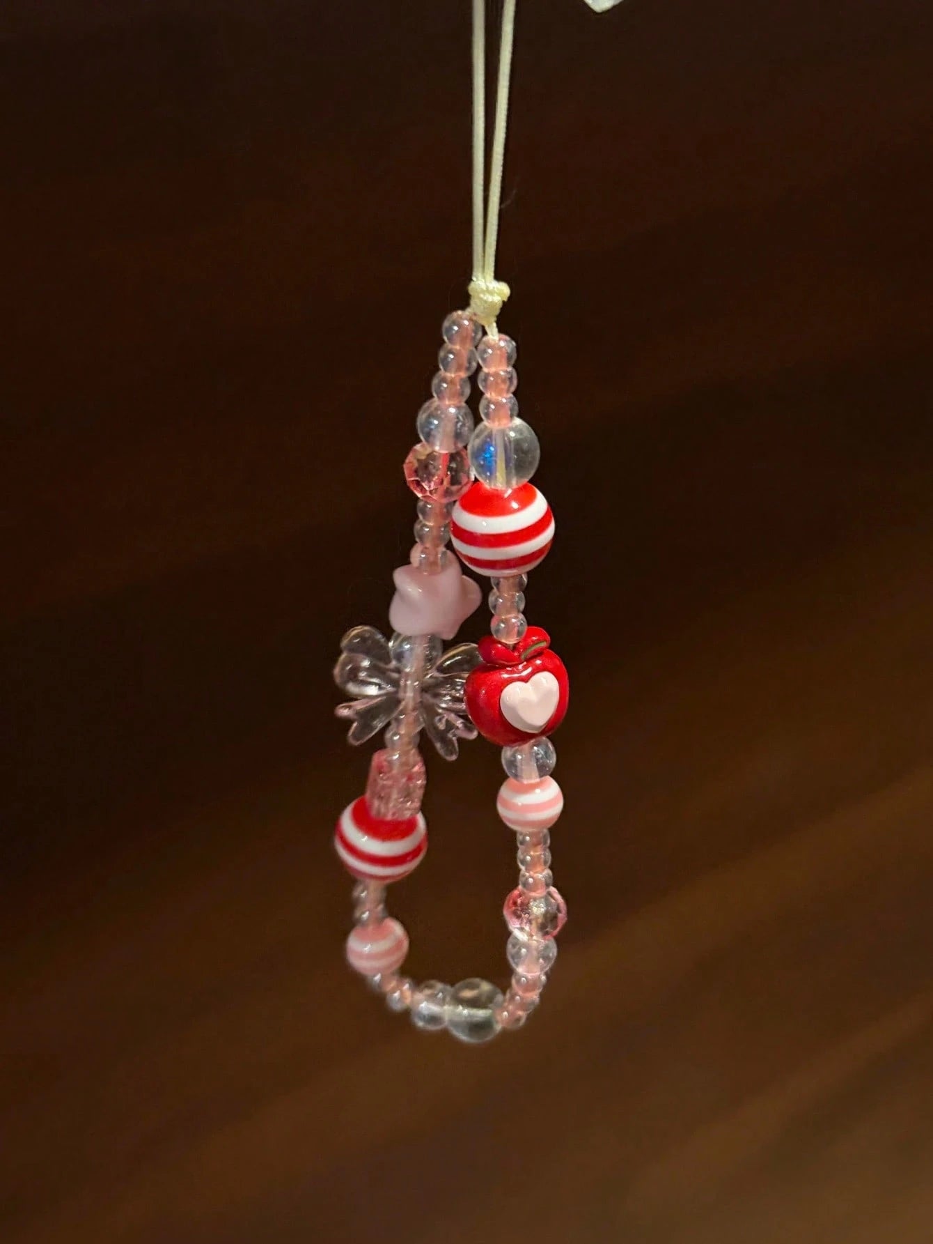 Pink Bow Tie INS Style Korean Red Beads Pink Star Phone Strap Apple Phone Chain Beaded Camera Charm Spring Birthday Gift