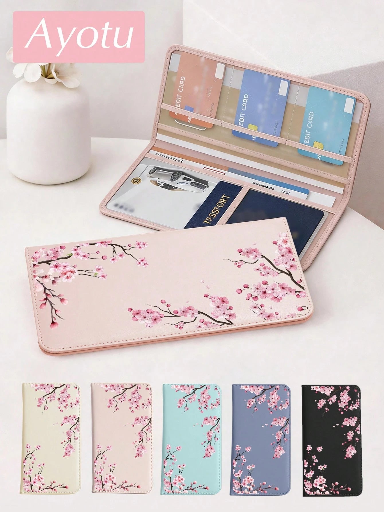 Pink Cherry Blossom Tree Car Registration & Insurance Document Holder – Vehicle Glove Box Organizer, Auto & Truck Storage Accessory, Ideal For Storing Important Papers, Driver Licenses, Passports, Car