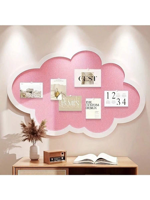 Pink Cloud Shaped Bulletin Board- Polyester Fiber Felt Wall Decor, Cute Design, Oval Information & Photo Display, Suitable For Creative Bedroom Or Living Room Decoration, Photo Display Board| Modern
