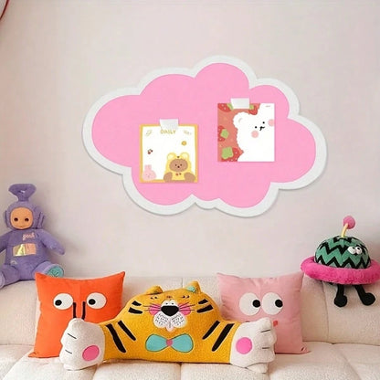 Pink Cloud Shaped Bulletin Board- Polyester Fiber Felt Wall Decor, Cute Design, Oval Information & Photo Display, Suitable For Creative Bedroom Or Living Room Decoration, Photo Display Board| Modern