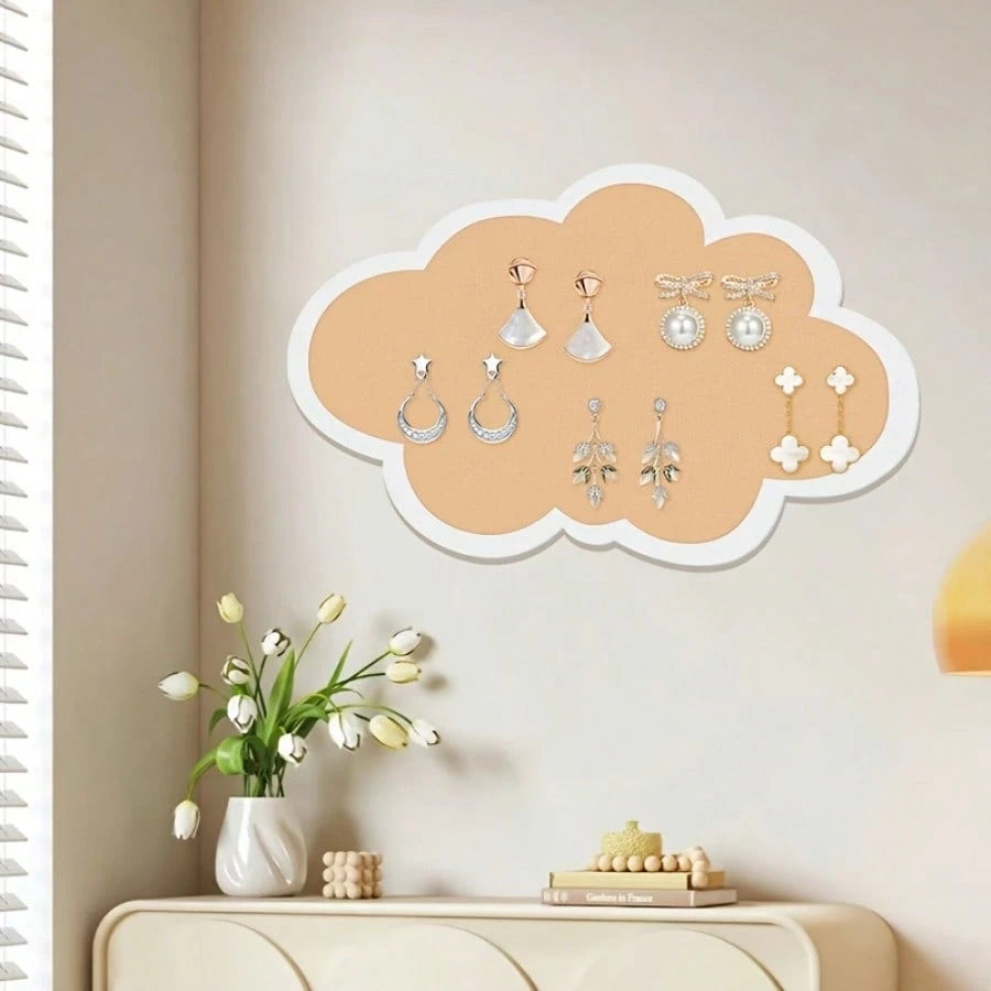 Pink Cloud Shaped Bulletin Board- Polyester Fiber Felt Wall Decor, Cute Design, Oval Information & Photo Display, Suitable For Creative Bedroom Or Living Room Decoration, Photo Display Board| Modern