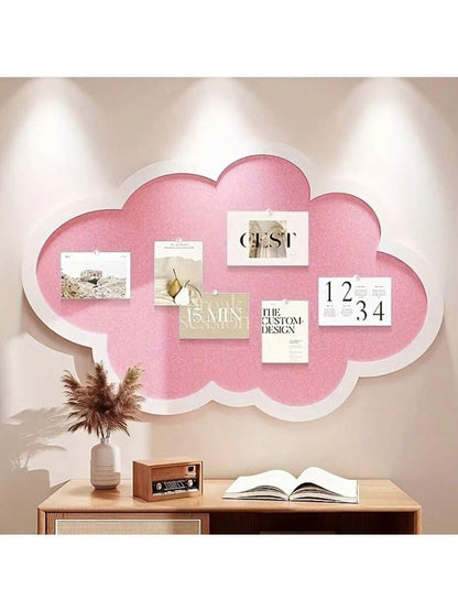 Pink Cloud Shaped Bulletin Board- Polyester Fiber Felt Wall Decor, Cute Design, Oval Information & Photo Display, Suitable For Creative Bedroom Or Living Room Decoration, Photo Display Board| Modern