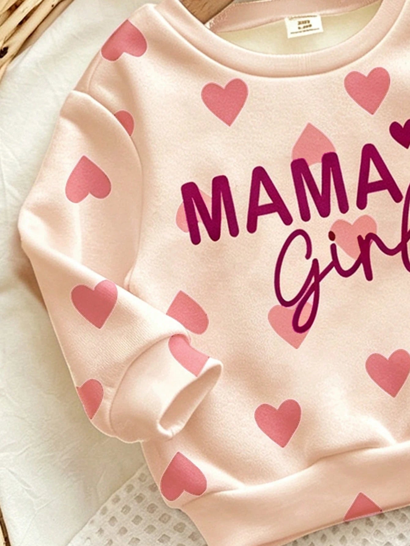 Pink, Cute Heart Letter Mama'girl❤, Baby Girl Casual Comfortable Soft Thick Warm Crew Neck Long Sleeve Sweatshirt & Leggings, Suitable For Autumn/Winter Daily, Cozy Season, Stylish Baby Girl