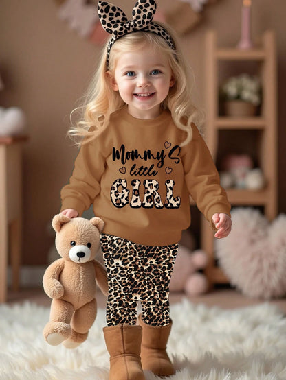 Pink, Cute Heart Letter Mama'girl❤, Baby Girl Casual Comfortable Soft Thick Warm Crew Neck Long Sleeve Sweatshirt & Leggings, Suitable For Autumn/Winter Daily, Cozy Season, Stylish Baby Girl