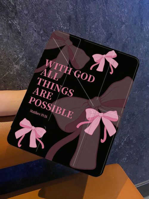 Pink Flip Pad Case Bowknot Elements Shockproof Tablet Protective Case Features A Design Combining A Transparent Hard Shell And A Magnetic Foldable Front Cover Slim Lightweight Portable Stylish Practic