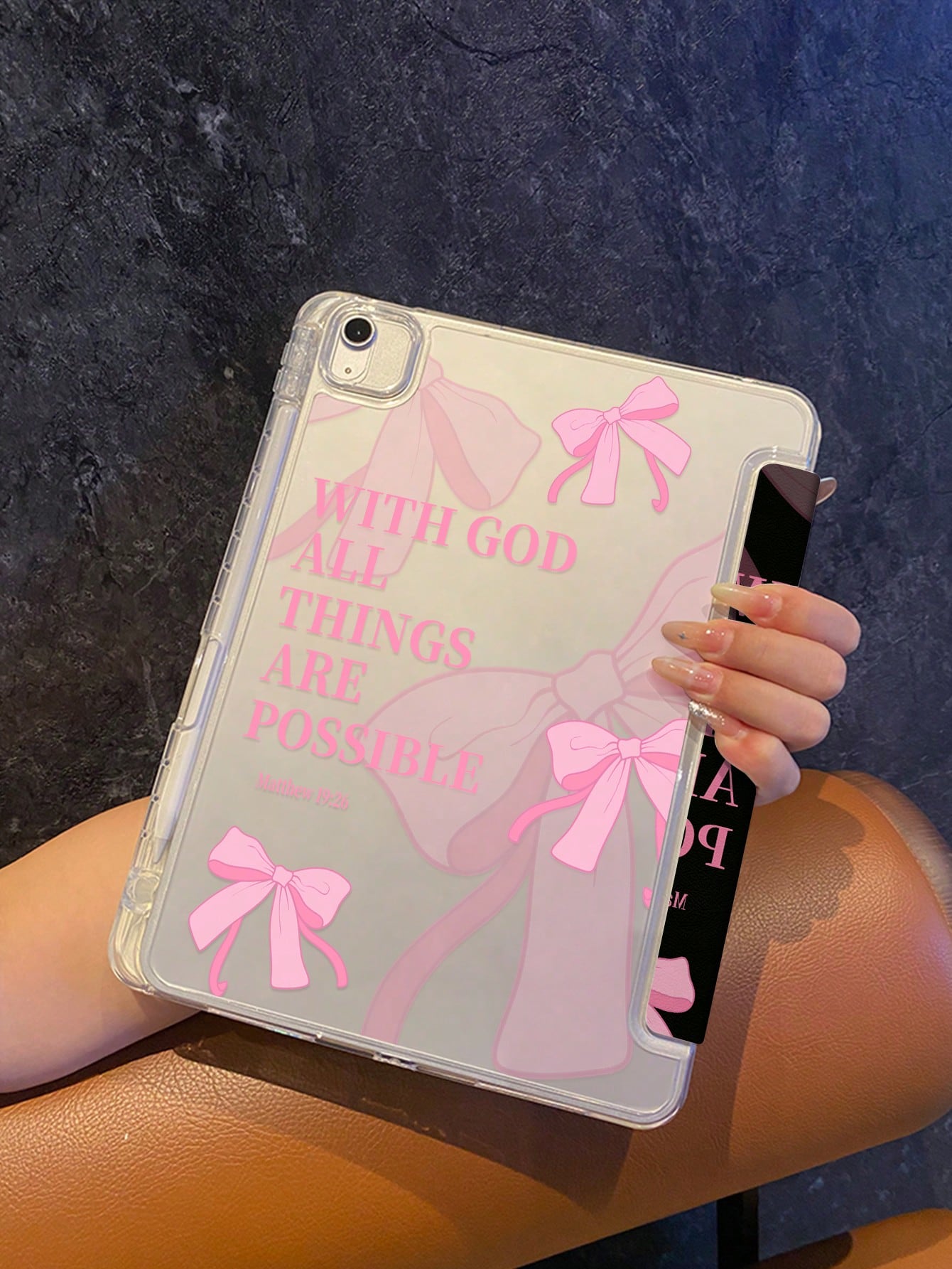 Pink Flip Pad Case Bowknot Elements Shockproof Tablet Protective Case Features A Design Combining A Transparent Hard Shell And A Magnetic Foldable Front Cover Slim Lightweight Portable Stylish Practic