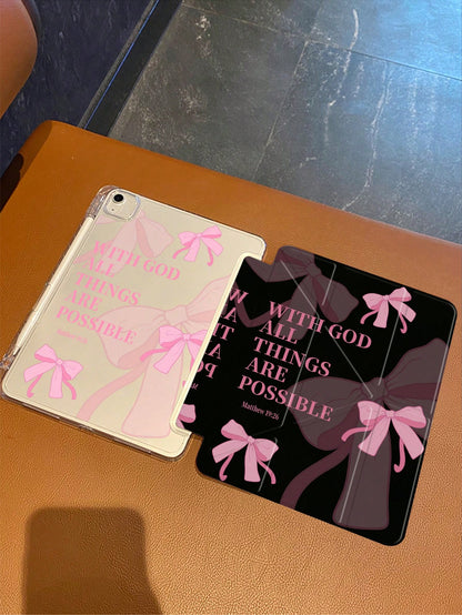 Pink Flip Pad Case Bowknot Elements Shockproof Tablet Protective Case Features A Design Combining A Transparent Hard Shell And A Magnetic Foldable Front Cover Slim Lightweight Portable Stylish Practic
