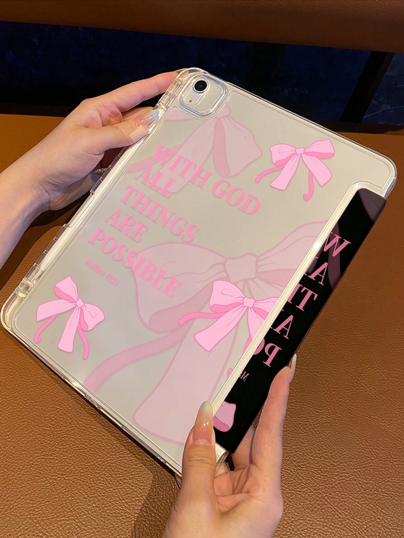 Pink Flip Pad Case Bowknot Elements Shockproof Tablet Protective Case Features A Design Combining A Transparent Hard Shell And A Magnetic Foldable Front Cover Slim Lightweight Portable Stylish Practic