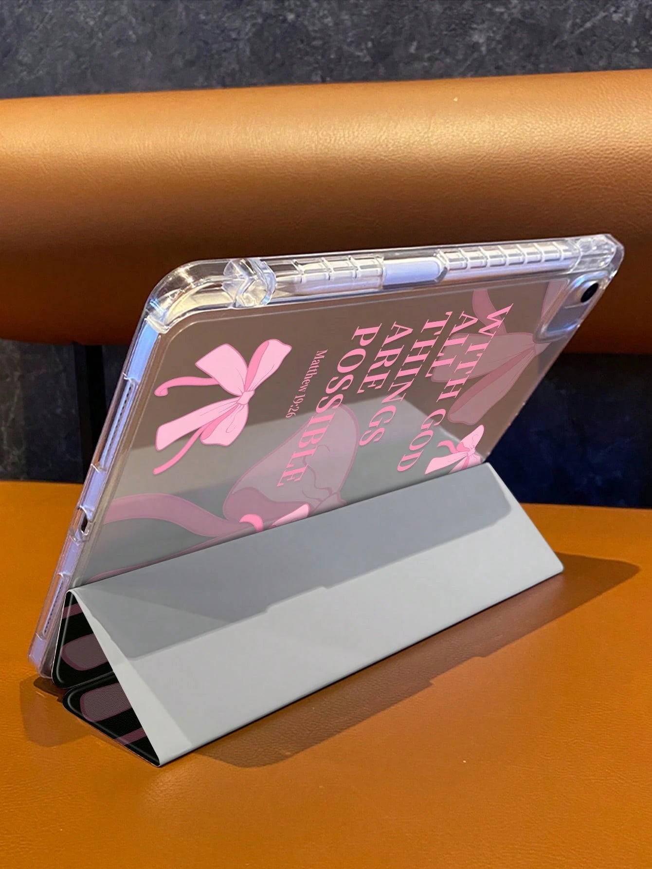 Pink Flip Pad Case Bowknot Elements Shockproof Tablet Protective Case Features A Design Combining A Transparent Hard Shell And A Magnetic Foldable Front Cover Slim Lightweight Portable Stylish Practic