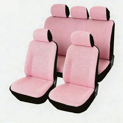 Pink Sandwich Mesh Fabric Car Seat Covers, Breathable & Ventilated, Soft & Comfortable, Car Interior Decoration, Seat Cushion Covers, Suitable For Clean-Loving Women In Summer, Dust-Proof & Anti-Dust