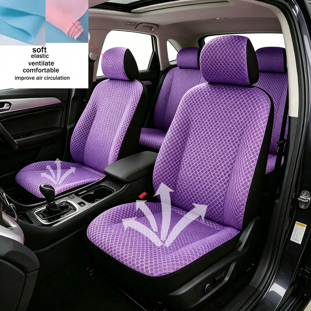 Pink Sandwich Mesh Fabric Car Seat Covers, Breathable & Ventilated, Soft & Comfortable, Car Interior Decoration, Seat Cushion Covers, Suitable For Clean-Loving Women In Summer, Dust-Proof & Anti-Dust