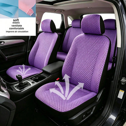 Pink Sandwich Mesh Fabric Car Seat Covers, Breathable & Ventilated, Soft & Comfortable, Car Interior Decoration, Seat Cushion Covers, Suitable For Clean-Loving Women In Summer, Dust-Proof & Anti-Dust