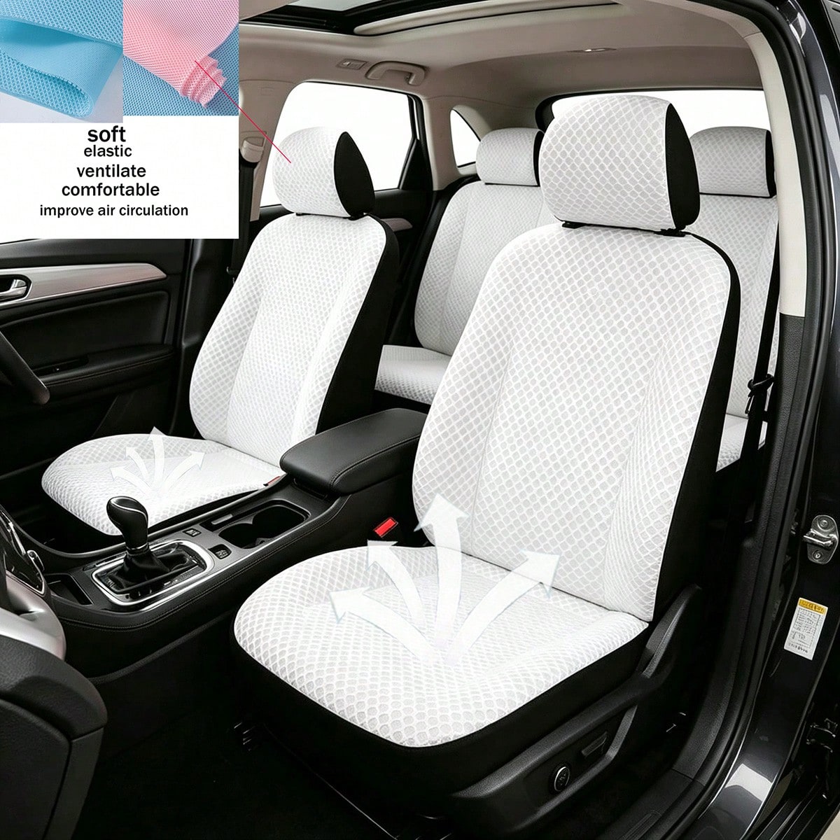 Pink Sandwich Mesh Fabric Car Seat Covers, Breathable & Ventilated, Soft & Comfortable, Car Interior Decoration, Seat Cushion Covers, Suitable For Clean-Loving Women In Summer, Dust-Proof & Anti-Dust