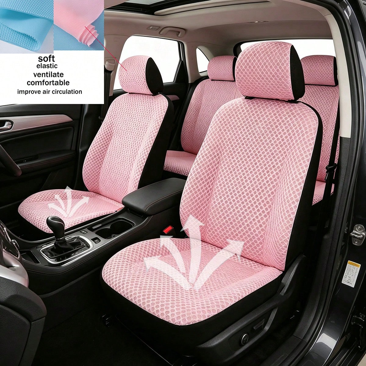Pink Sandwich Mesh Fabric Car Seat Covers, Breathable & Ventilated, Soft & Comfortable, Car Interior Decoration, Seat Cushion Covers, Suitable For Clean-Loving Women In Summer, Dust-Proof & Anti-Dust